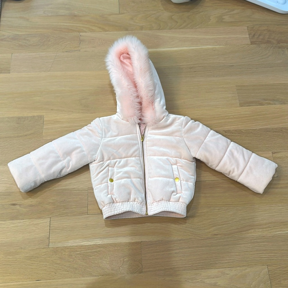 Janie and Jack Pink Coat with Fur Hood